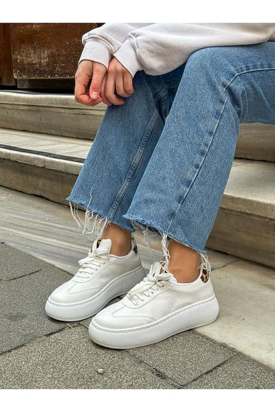 ERVANIN BUTİĞİ White Skin (Leoy) Leopard Lace-Up Women's Sneakers