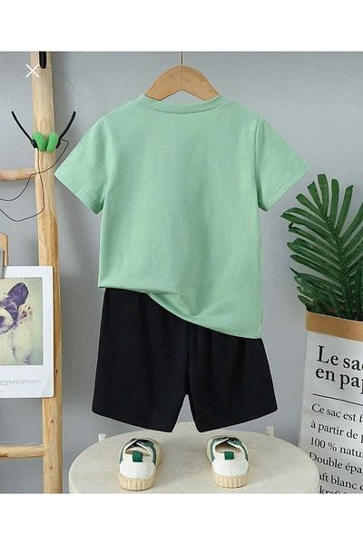 NoVibe Aqua Green Top and Bottom Set with Teddy Bear Shorts Ages 2 to 14