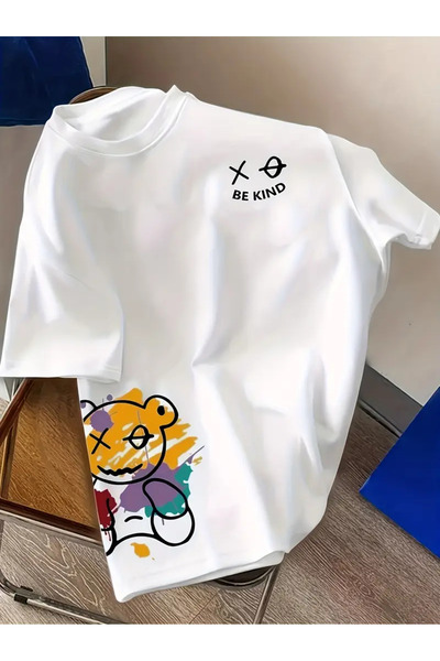 Frisson Tricou cu imprimeu urs galben pentru bărbați, top casual de vară