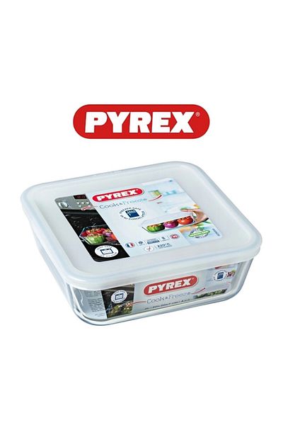 Pyrex طبق زجاجي مربع بسعة 0.8 لتر مع غطاء من Cook&Freeze - آمن للاستخدام في الفرن والميكروويف والفريزر وغسالة الأطباق