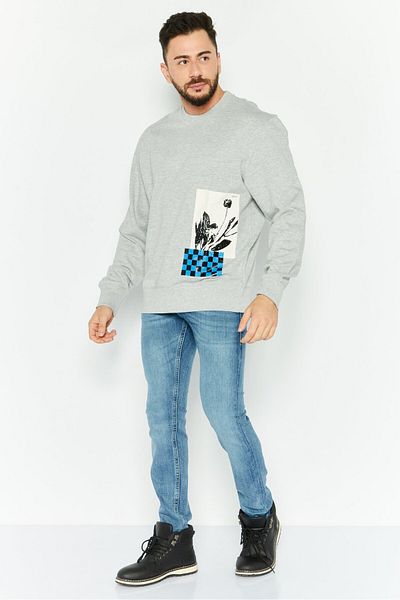 Esprit Men Crew Neck Long Sleeve Graphic Print Sweatshirts, Heather Grey