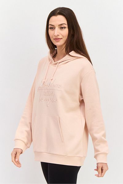 SKECHERS Women Loose Fit Long Sleeve Outdoor Hooded Sweatshirts, Pink