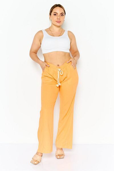 Roxy Women Slim Fit Wide Leg Plain Palazo Pants, Orange