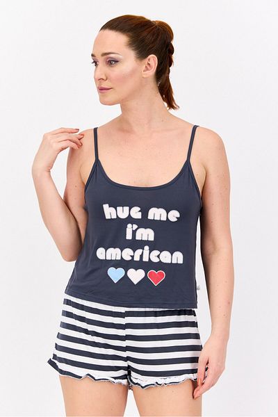 French Affair Women 2 Pcs Graphic Print Tank Top And Shorts Pajama Sets, Grey