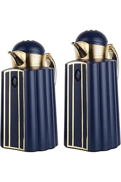 ALSAIF 2 Pieces Coffee And Tea Vacuum Flask Set Size: 0.7/1.0 L Color: Dark Blue/gold