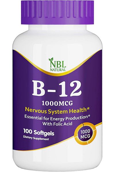 NBL Natural مكمل غذائي فيتامين ب12 لصحة الجهاز العصبي، 100 كبسولة هلامية