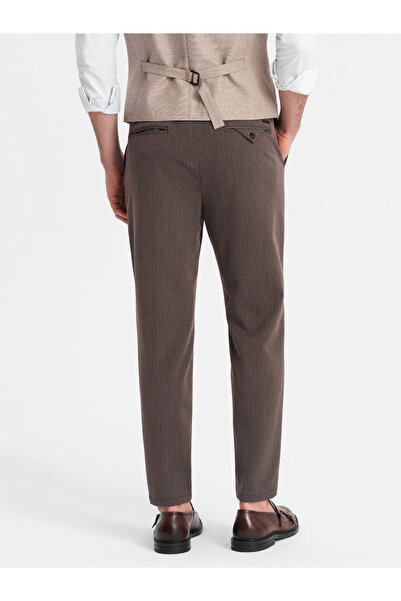 OMBRE Ανδρικό παντελόνι chino με λάστιχο στη μέση SLIM FIT - σοκολάτα V2 OM-PACP-0158 M