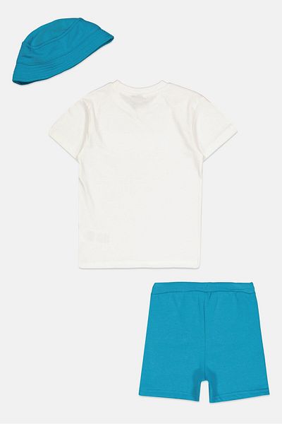 NAUTICA COMPETITION Toddlers Boy 3 Pieces Brand Logo T-Shirt And Short With Bucket Hat Set, White