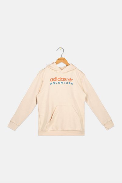 adidas Kids Boy Sportswear Fit Long Sleeve Outdoor Hooded Sweatshirt, Beige