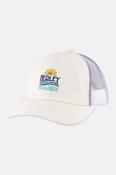 Hurley قبعة سائق شاحنة مطرزة للنساء، باللون الأبيض