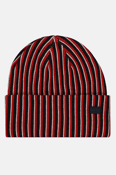 Tommy Hilfiger Women Vertical Stripe Cuff Beanie, Red Combo