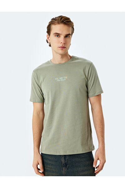 Koton Slogan Print Cotton Short Sleeve Crew Neck Slim Fit T-Shirt