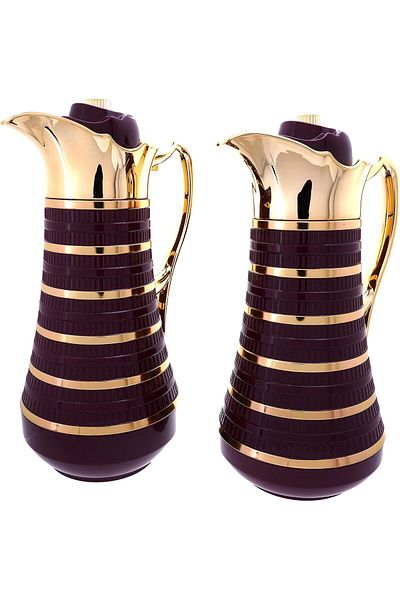 ALSAIF 2 Pieces Coffee And Tea Vacuum Flask Set Size: 1.0/1.0 L Color: Burgundy/gold