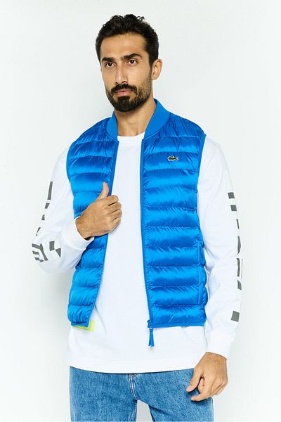 Lacoste Men Quilted Sleeveless Vest Jacket, Blue