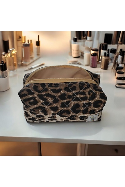 fullytella Чанта за грим с леопардов десен, чантичка за гримове