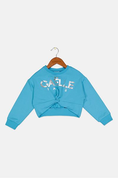 Gaelle Paris Toddlers Girl Crew Neck Brand Logo Long Sleeve Sweatshirt, Turquoise