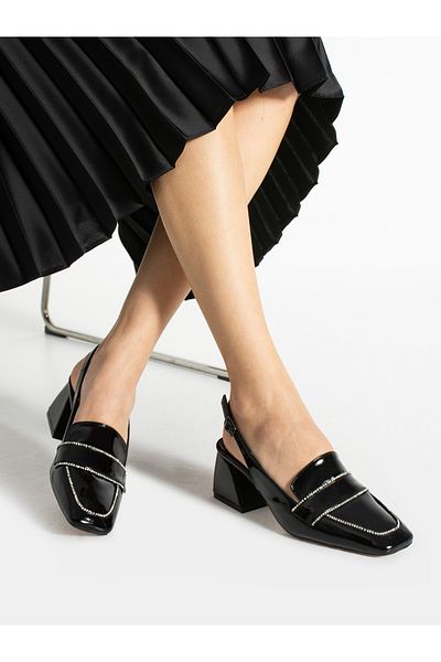 Alemdar Shoes Pantofi de damă HARBOR din piele neagră cu detaliu de piatră