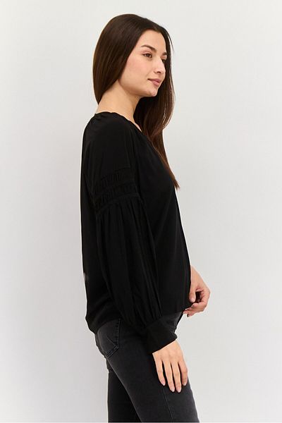 Esprit Women V-neck Long Sleeves Plain Blouse, Black