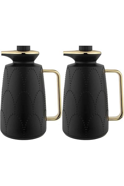 ALSAIF 2 Pieces Coffee And Tea Vacuum Flask Set Size: 1.0/1.0 L Color: Black/gold