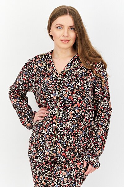 Triumph Women 2 Pcs Floral Print Top And Bottom Pajama Set, Black Combo