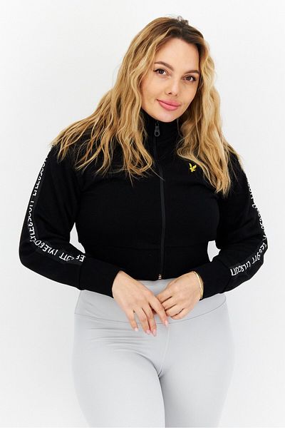 Lyle & Scott Women Mid Collar Long Sleeve Printed Cropped Sweatshirt, Black