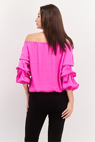 Vince Camuto Women Off Shoulder Three Quarter Sleeve Plain Top, Purple