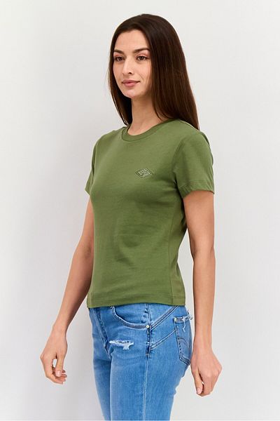Esprit Women Round Neck Short Sleeves Brand Logo T-shirt, Olive