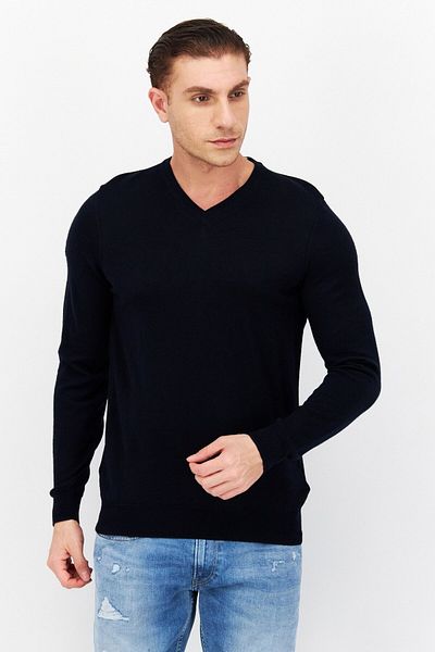 Lyle & Scott Men V-neck Brand Logo Long Sleeves Sweatshirt, Dark Navy