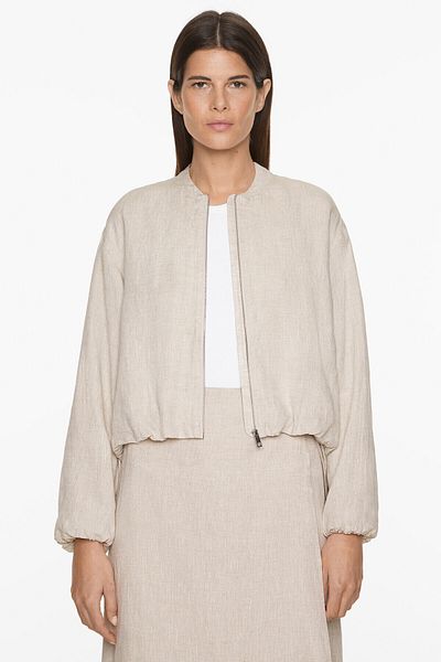Oysho 100% Linen Bomber Jacket