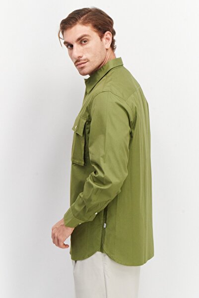 Aigle Men Regular Fit Long Sleeve Plain Casual Shirt, Green