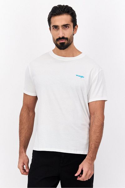 WRANGLER Men Crew Neck Short Sleeve Brand Logo T-shirt, White