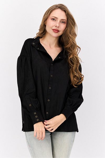 WRANGLER Women Band Collar Long Sleeves Textured Shirt, Black