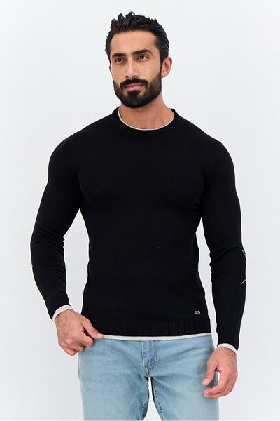 Sorbino Men Round Neck Long Sleeve Textured Sweater, Black