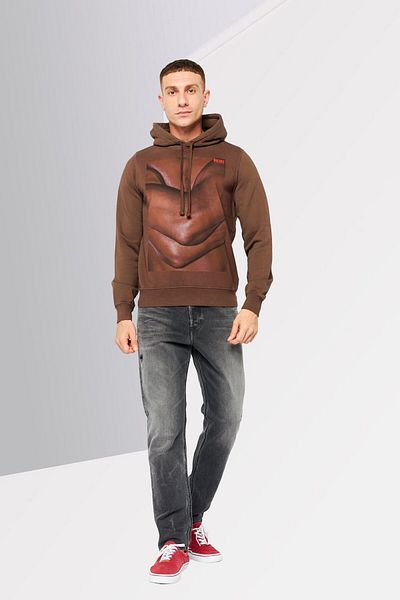 Diesel Men Hood Graphic Print Long Sleeves Hoodies, Brown