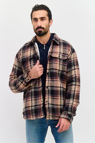 Silver Jeans Co. Men Regular Fit Plaid Jacket Shirt, Brown Combo