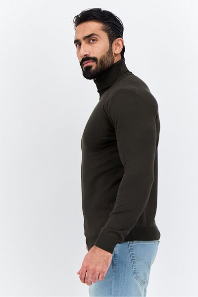 Sorbino Men High Neck Textured Long Sleeves Sweatshirt, Dark Green