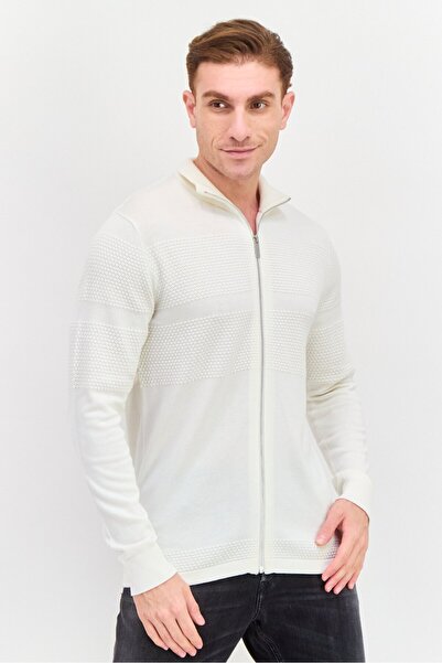 Selected Homme Men Mock Neck Long Sleeves Plain Cardigan, White