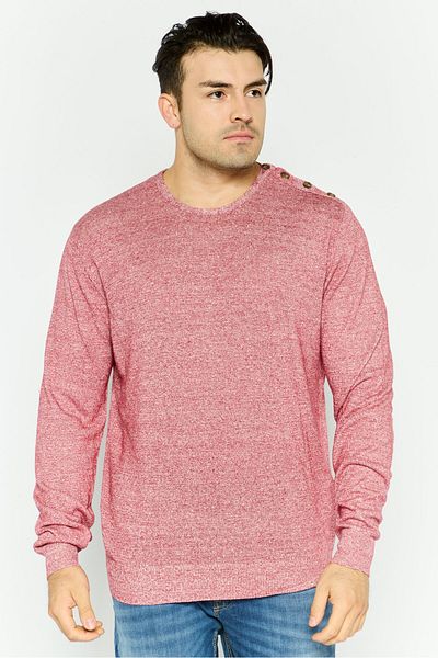 Trussardi Jeans Men Crew Neck Long Sleeve Textured Sweatshirt, Heather Maroon