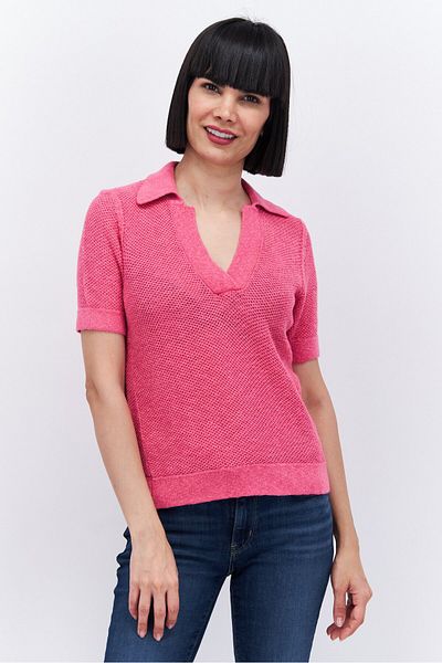 Tommy Hilfiger Women Spread Collar Short Sleeve Knitted Top, Pink