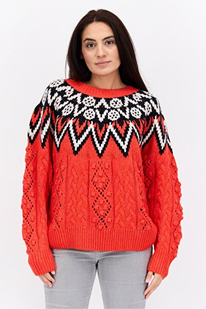 LUCKY BRAND Women Long Sleeves Aztec Print Sweaters, Red