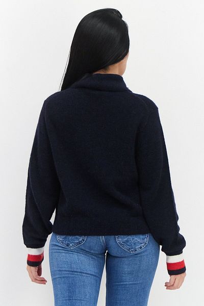 Tommy Hilfiger Women Spread Collar Long Sleeve Sweater, Navy