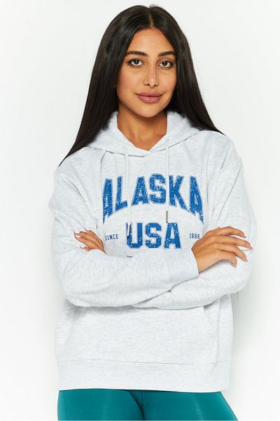Mode by Redtape Women Hooded Graphic Print Sweatshirt, Grey
