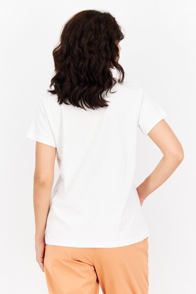 Mickey Mouse Women Round Neck Short Sleeve Printed T-Shirt, White Combo