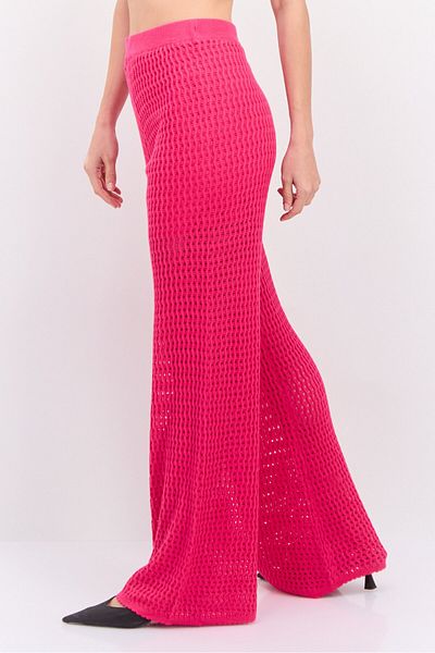 Guess Women Regular Fit Wide Leg Textured Palazzo Pants, Pink