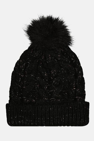 Adrienne Landau Women Textured Pom-pom Beanie, Black
