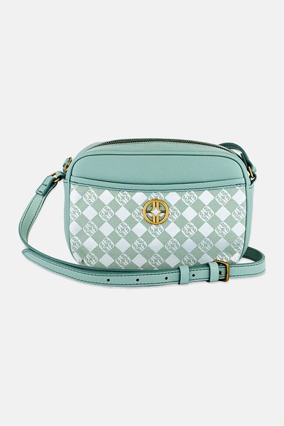 Fossil حقيبة كروس بشعار العلامة التجارية للنساء 22 طول × 15 ارتفاع × 6 عرض سم، أخضر نعناعي