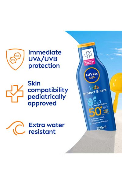 NIVEA SUN Kids Moisturizing Sun Lotion, UVA & UVB Protection, SPF 50+, 200ml