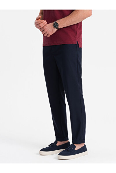 OMBRE Ανδρικό παντελόνι chino με λάστιχο στη μέση SLIM FIT - navy blue V3 OM-PACP-0157 XL