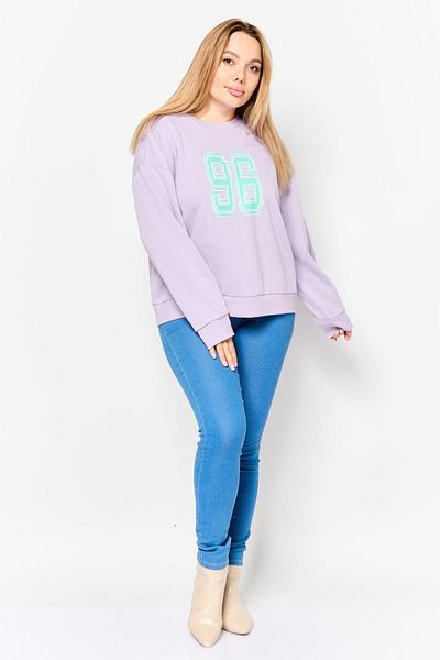 Mode Women Crew Neck Graphic Print Long Sleeves Sweatshirt, Lavender