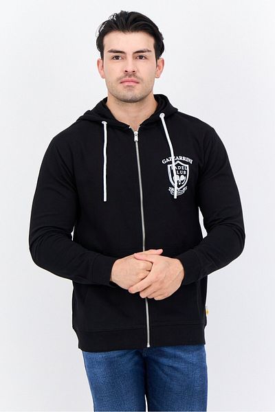 GAZZARRİNİ Men Hooded Graphic Print Long Sleeve Sweatshirt, Black